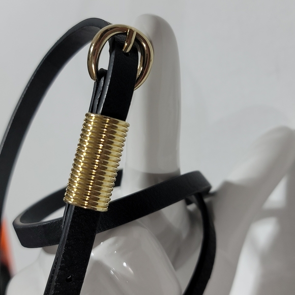 VEGAN LEATHER BLACK SKINNY BELT BOHEMIAN GOLD EMBELLISHED MINIMALIST ACCESSORY main image 8